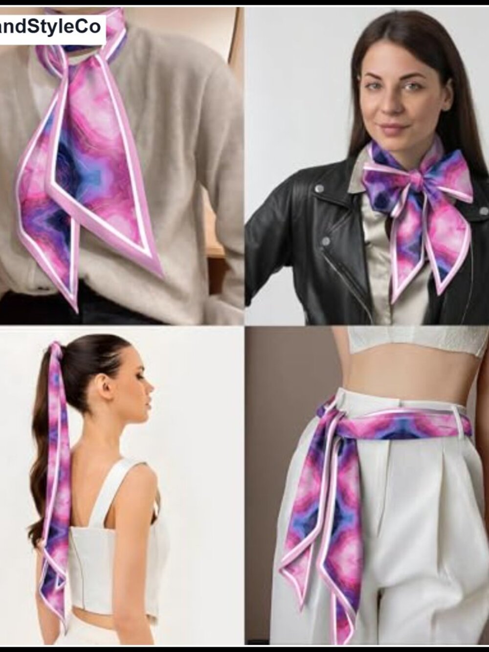 Silk Feeling Satin Scarf Long Thin Fashion Hair Neck Scarf Handbag Decoration - Picture 5 of 6